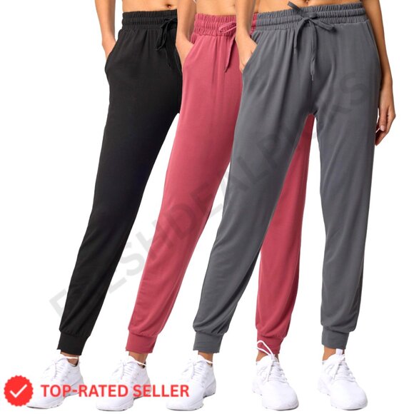 Pants - Ultra Soft Joggers 3 Pack Yoga Running Athletic Lounge Sweatpants with Pockets